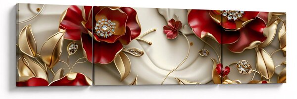 Obraz - 3D czerwono-złote kwiaty (170x50 cm)