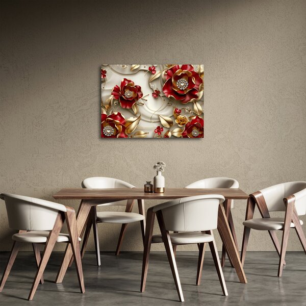 Obraz - 3D czerwono-złote kwiaty (70x50 cm)