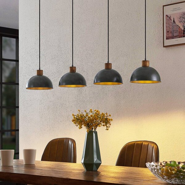 Lampa wisząca Durbis Lindby, możliwość ściemniania, jasne drewno, salon / jadalnia, drewno, vintage