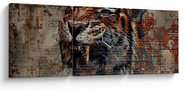 Obraz - Tygrys z cegieł (z zegarem) (90x30 cm)