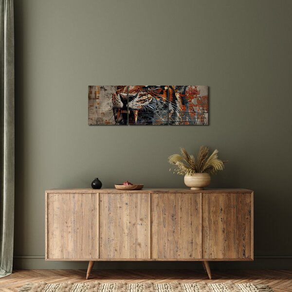 Obraz - Tygrys z cegieł (z zegarem) (90x30 cm)