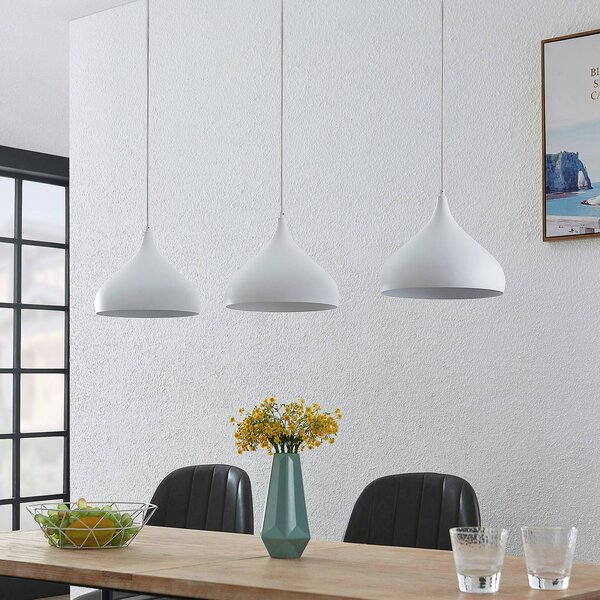 Lampa wisząca Elamira Lindby, możliwość ściemniania, biały / opal, salon / jadalnia, metal, nowoczesny