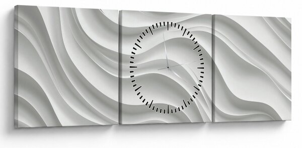 Obraz - 3D białe fale (z zegarem) (90x30 cm)