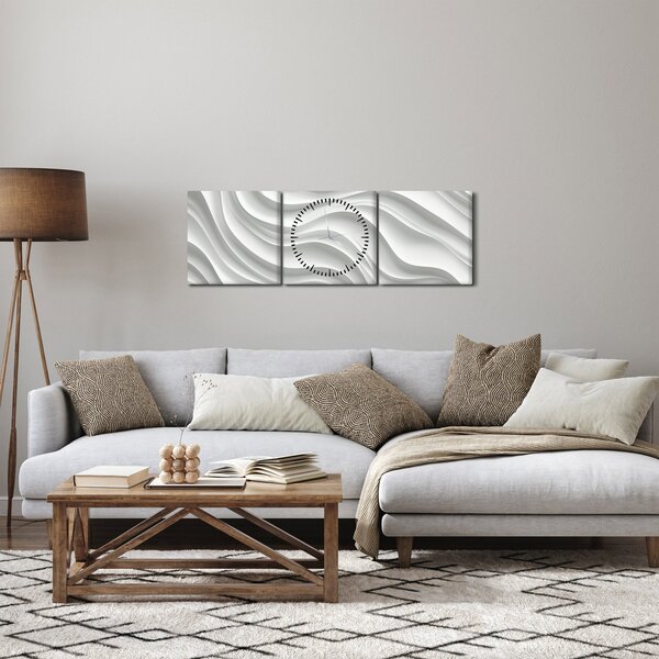 Obraz - 3D białe fale (z zegarem) (90x30 cm)