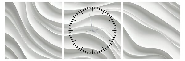 Obraz - 3D białe fale (z zegarem) (90x30 cm)