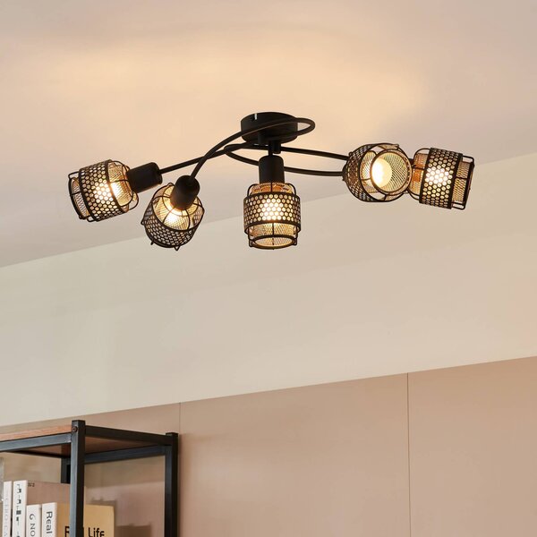 Lampa sufitowa Eudoria Lindby, możliwość ściemniania, czarny, salon / jadalnia, metal, nowoczesny