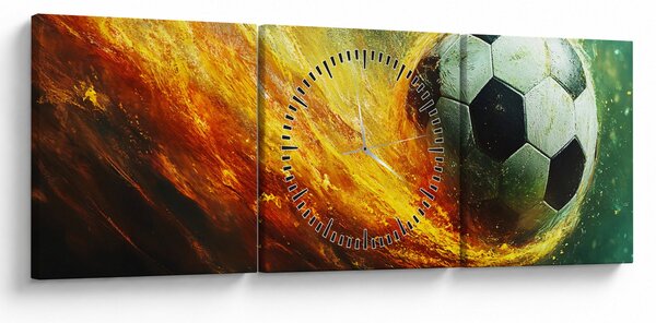 Obraz - Piłka nożna w locie (z zegarem) (90x30 cm)