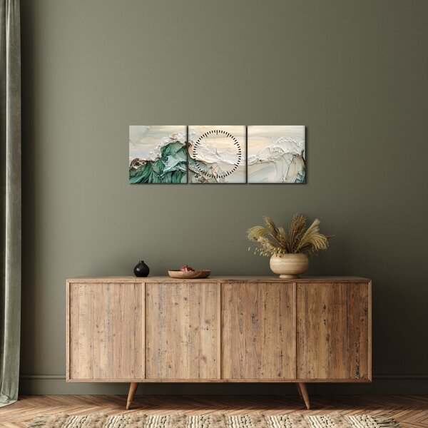 Obraz - 3D abstrakcja morza (z zegarem) (90x30 cm)