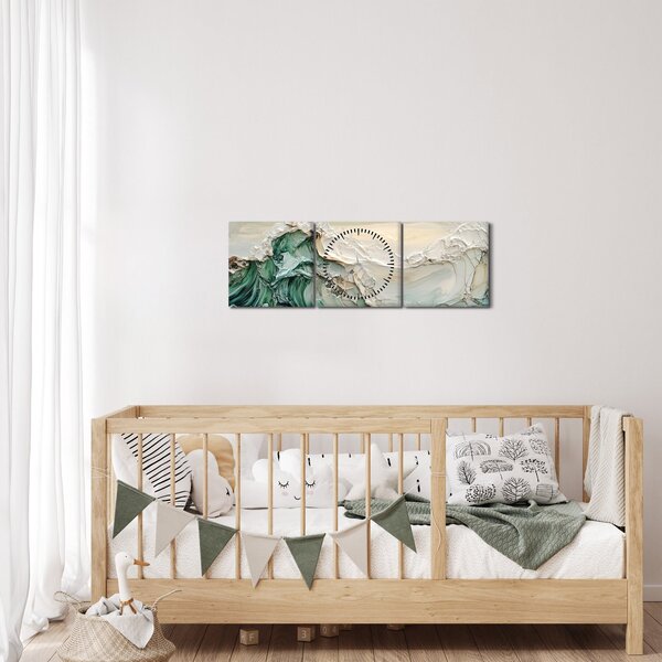 Obraz - 3D abstrakcja morza (z zegarem) (90x30 cm)