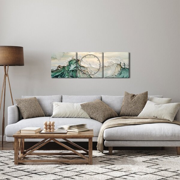 Obraz - 3D abstrakcja morza (z zegarem) (90x30 cm)
