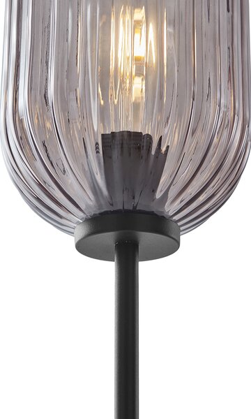 Lampa podłogowa art deco czarna z przydymionym szkłem 2-światła - Rid