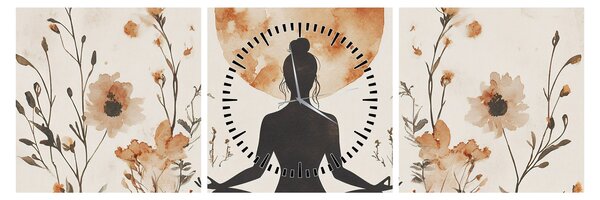 Obraz - Pomarańczowa joga (z zegarem) (90x30 cm)