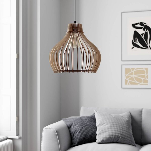 Lampa wisząca Barrel TEMAR LIGHTING, możliwość ściemniania, jasne drewno, salon / jadalnia, drewno, dworkowy / rustykalny