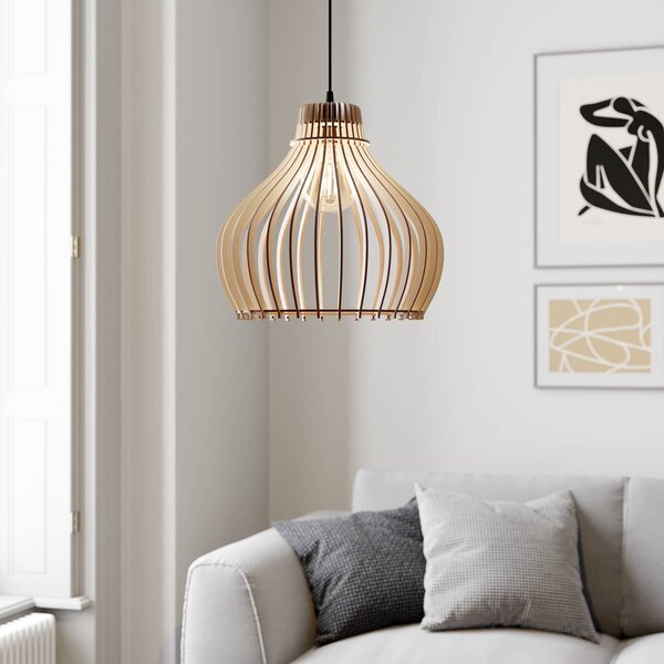 Lampa wisząca Barrel TEMAR LIGHTING, możliwość ściemniania, jasne drewno, salon / jadalnia, drewno, dworkowy / rustykalny