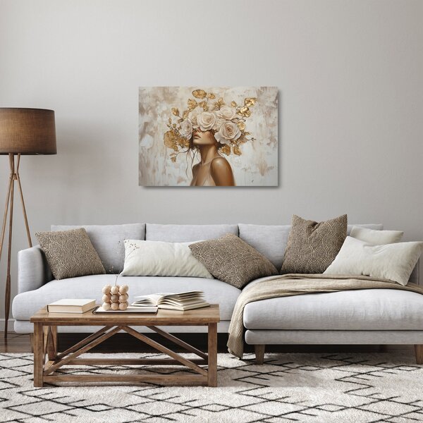 Obraz na szkle - Dziewczyna z różami (70x50 cm)