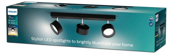 Philips Bracia reflektor sufitowy LED 3-punktowy, czarny, czarny, salon / jadalnia, aluminium, nowoczesny