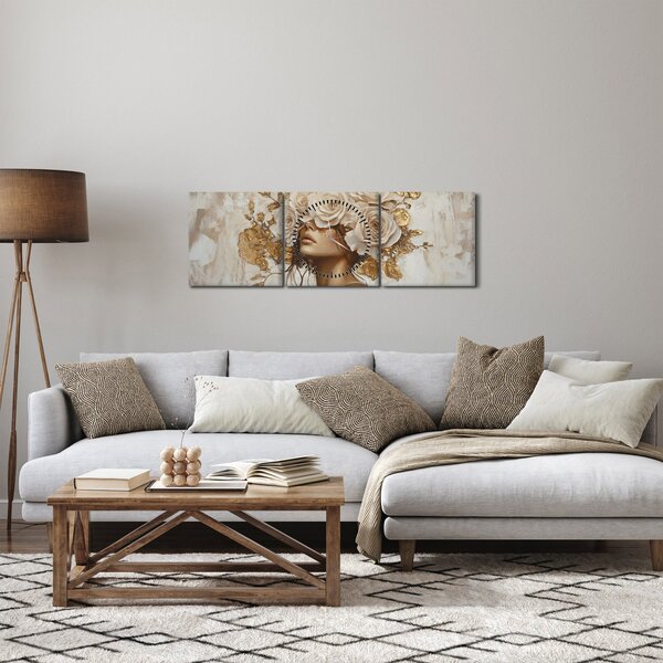 Obraz - Dziewczyna z różami (z zegarem) (90x30 cm)