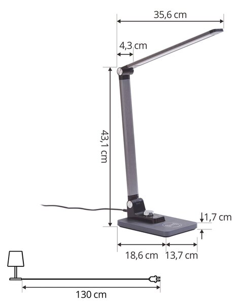 Lampa stołowa LED Lindby Valtaris, szary, aluminium, CCT, ściemniana