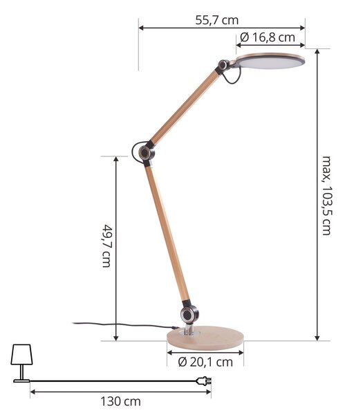 Lampa biurkowa LED Nyxaris Lindby, możliwość ściemniania, mosiężny / złoty, biuro, tworzywo sztuczne, nowoczesny