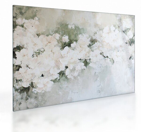 Obraz na szkle - Abstrakcja białych kwiatów (70x50 cm)