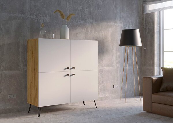 Industrialna komoda z metalowymi nogami dąb craft + biały C4-F50