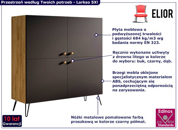 Komoda w stylu loft z półkami dąb craft + czarny K2-N12