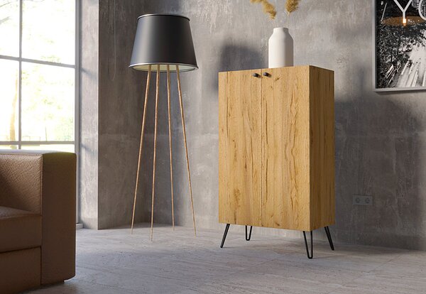Wysoka komoda z półkami w stylu loft dąb craft D5-M60