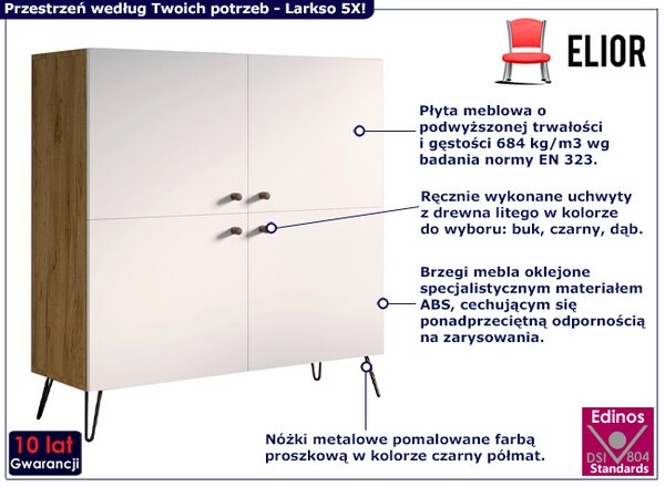 Industrialna komoda z metalowymi nogami dąb craft + biały C4-F50