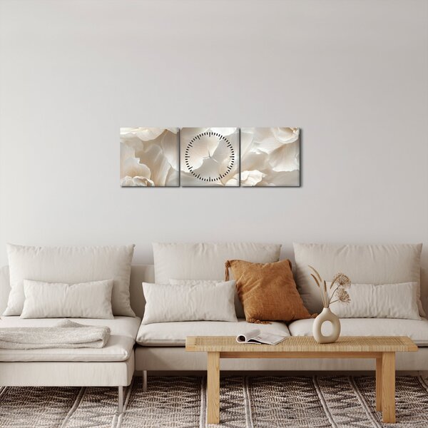 Obraz - Delikatne piwonie (z zegarem) (90x30 cm)
