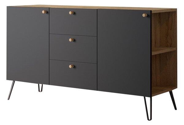 Nowoczesna lewostronna komoda dąb craft + czarny M6-W06
