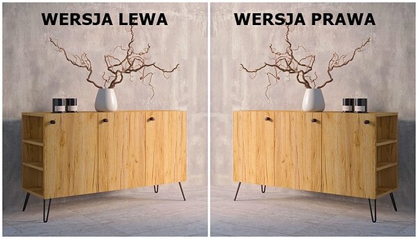 Nowoczesna komoda lewostronna w stylu loft dąb craft P5-C32