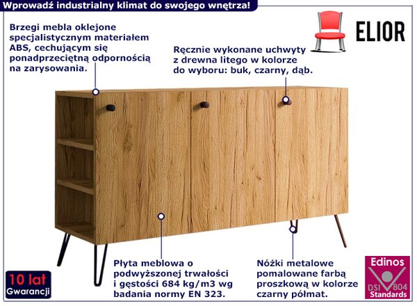 Nowoczesna komoda lewostronna w stylu loft dąb craft P5-C32