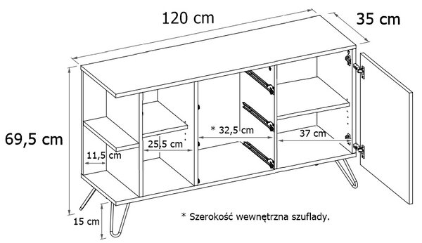 Lewostronna komoda w stylu industrialnym dąb craft + biały P9-L28