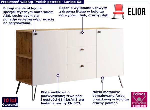 Lewostronna komoda w stylu industrialnym dąb craft + biały P9-L28
