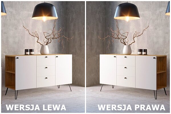 Lewostronna komoda w stylu industrialnym dąb craft + biały P9-L28