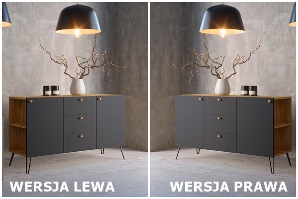 Nowoczesna lewostronna komoda dąb craft + czarny M6-W06