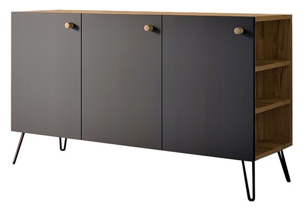 Komoda z nóżkami typu hairpin legs lewostronna dąb craft + czarny L3-S35