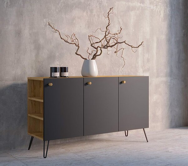 Komoda z nóżkami typu hairpin legs lewostronna dąb craft + czarny L3-S35