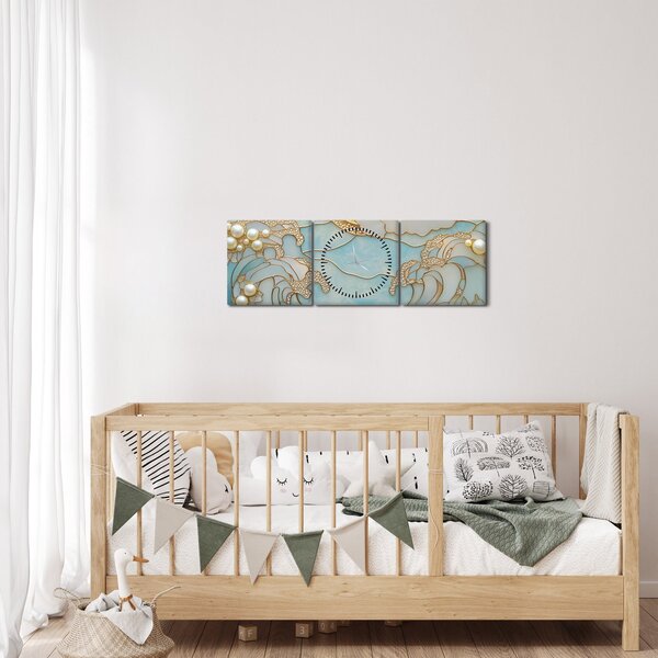 Obraz - 3D perły w oceanie (z zegarem) (90x30 cm)