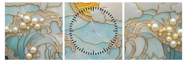 Obraz - 3D perły w oceanie (z zegarem) (90x30 cm)