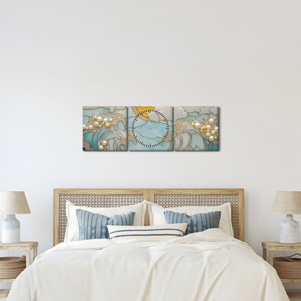 Obraz - 3D perły w oceanie (z zegarem) (90x30 cm)