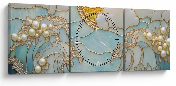 Obraz - 3D perły w oceanie (z zegarem) (90x30 cm)