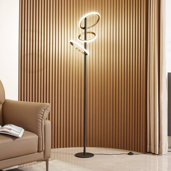 Lampa stojąca LED Madu Lucande, możliwość ściemniania, czarny, salon / jadalnia, metal, nowoczesny