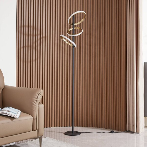 Lampa stojąca LED Madu Lucande, możliwość ściemniania, czarny, salon / jadalnia, metal, nowoczesny
