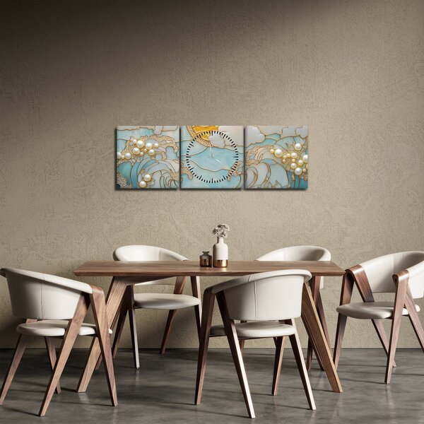 Obraz - 3D perły w oceanie (z zegarem) (90x30 cm)