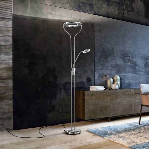 FISCHER & HONSEL Lampa stojąca LED Davos, możliwość ściemniania, aluminiowy / szary / cynkowy, salon / jadalnia, metal