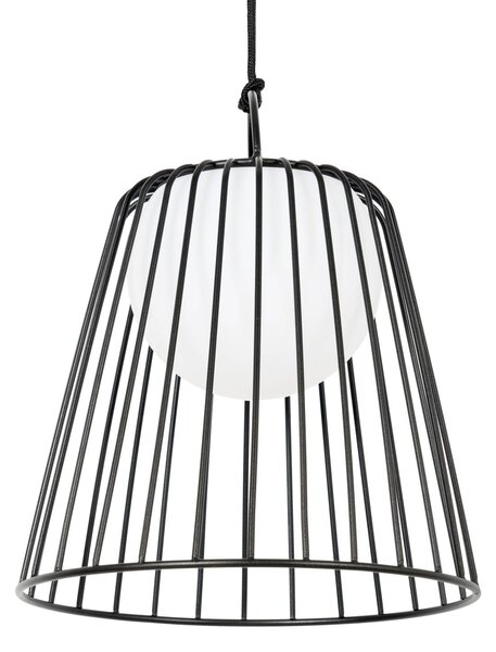 Lindby – akumulatorowa lampa wisząca zewnętrzna LED Levino, czarna, metalowa Levino Lindby, możliwość ściemniania, czarny, metal, nowoczesny