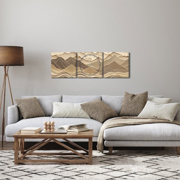 Obraz - 3D linie gór (z zegarem) (90x30 cm)