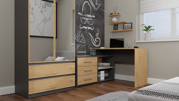 Narożne biurko z szufladami artisan/antracyt | Umeblowana.com