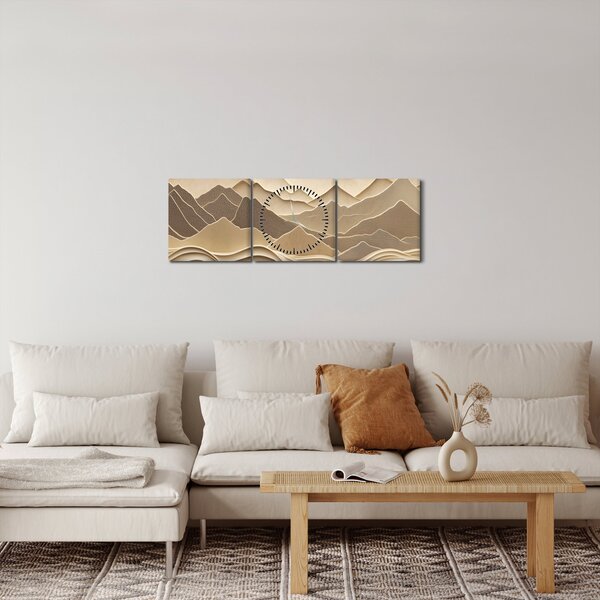 Obraz - 3D linie gór (z zegarem) (90x30 cm)